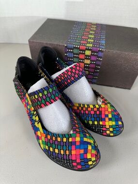 bernie mev. Multicolor Woven Mary Jane Flats with Elastic Strap. Brand New